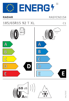 Etichetta per gomma: RADAR, DIMAX ALPINE XL M+S 3PMSF 185/65 R15 92T Invernali