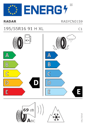 Etichetta per gomma: RADAR, DIMAX ALPINE XL M+S 3PMSF 195/55 R16 91H Invernali