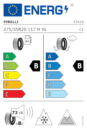 Etichetta per gomma: PIRELLI, ICE ZERO FR XL NORDIC COMPOUND 3PMSF DOT21 275/55 R20 117H Invernali
