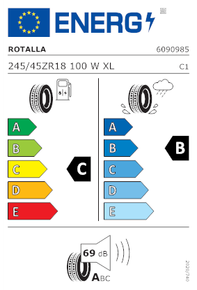 Etichetta per gomma: ROTALLA, SETULA S-PACE RU01 XL MFS 245/45 R18 100W Estive