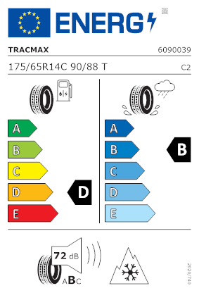 Etichetta per gomma: TRACMAX, ALL SEASON VAN SAVER 175/65 R14 90T Quattro-stagioni