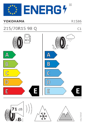 Etichetta per gomma: YOKOHAMA, ICEGUARD G075 BSW M+S 3PMSF 215/70 R15 98Q Invernali