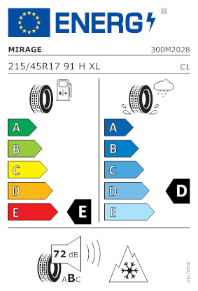 Etichetta per gomma: MIRAGE, MR W562 XL 215/45 R17 91H Invernali