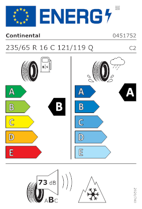 Etichetta per gomma: CONTINENTAL, VANCONTACT 4SEASON 235/65 R16 121Q Quattro-stagioni