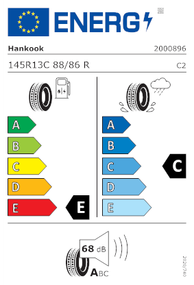 Etichetta per gomma: HANKOOK, RADIAL RA08 C 8PR 145/ R13 88R Estive