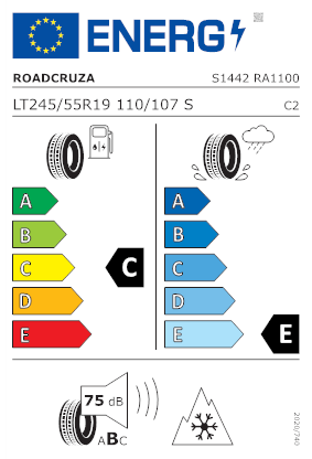 Etichetta per gomma: ROADCRUZA, RA1100 A/T 245/55 R19 110S Estive
