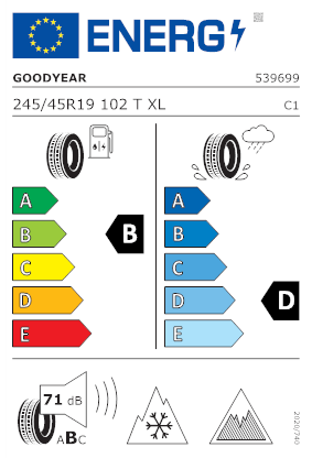 Etichetta per gomma: GOODYEAR, ULTRA GRIP ICE 2 XL FP 245/45 R19 102T Invernali
