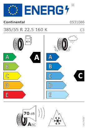 Etichetta per gomma: CONTINENTAL, CONTI ECOPLUS HT3+ 385/55 R22.5 160K Quattro-stagioni