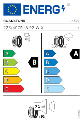Etichetta per gomma: ROADSTONE, EUROVIS SPORT 04 XL BSW 225/40 R18 92W Estive
