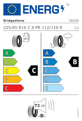 Etichetta per gomma: BRIDGESTONE, R660 DURAVIS 225/65 R16 112R Estive