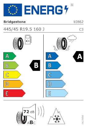 Etichetta per gomma: BRIDGESTONE, ECOPIA H-TRAILER 002 445/45 R19.5 160J Estive