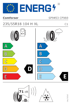 Etichetta per gomma: COMFORSER, CF960 235/55 R18 104H Invernali