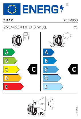 Etichetta per gomma: ZMAX, ZEALION 255/45 R18 103W Estive