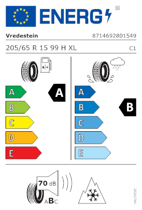 Etichetta per gomma: VREDESTEIN, QUATRAC 205/65 R15 99H Quattro-stagioni