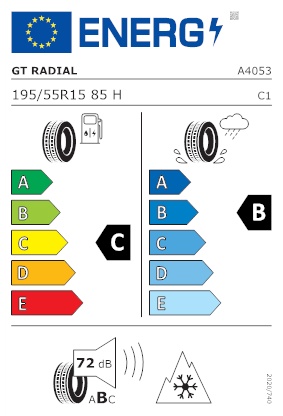 Etichetta per gomma: GT-RADIAL, 4SEASONS 3PMSF 195/55 R15 85H Estive